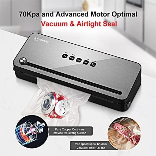  [아마존베스트]Bonsenkitchen Vacuum Sealer, Vacuum Device with Cutter for Sous Vide Cooking and Dry & Wet Food, Vacuum Bag Included, VS3802