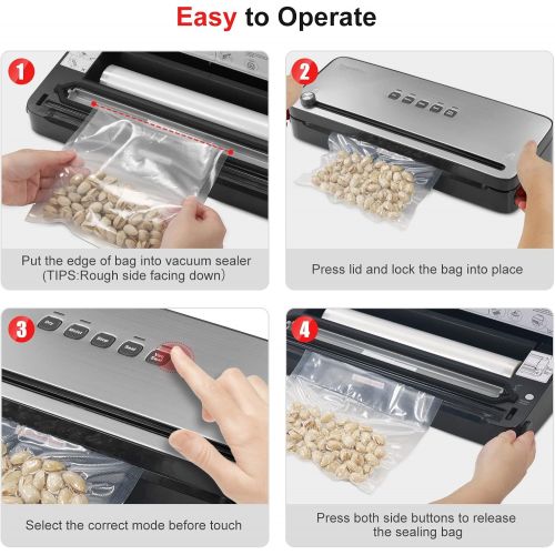  [아마존베스트]Bonsenkitchen Vacuum Sealer, Vacuum Device with Cutter for Sous Vide Cooking and Dry & Wet Food, Vacuum Bag Included, VS3802