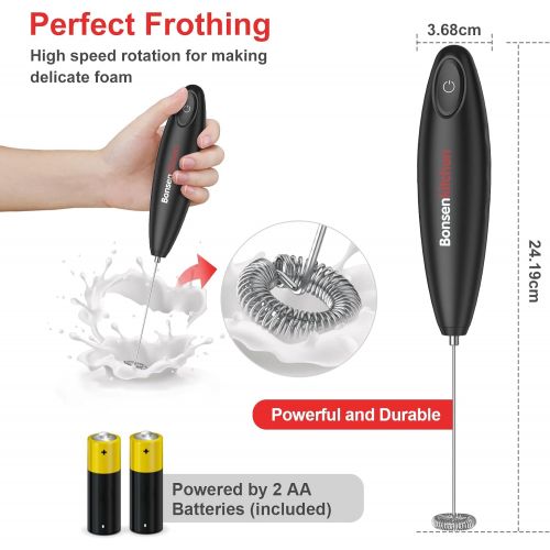  [아마존베스트]Bonsenkitchen Electric Milk Frother, Manual Mixer, Stainless Steel Milk Frother and Whisk for Coffee / Latte / Cappuccino / Hot Chocolate, Extra Strong Motor Milk Frother MF8710, B