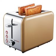 Bonsenkitchen 2-Slice Wide-Slot Toaster with Chrome Stainless Steel Housing, Defrost/Bagel/Cancel and Bread Jam Proof Function, 7 Browning Settings (Gold)