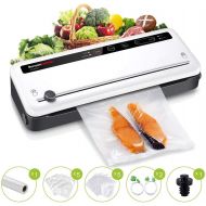 Bonsenkitchen Vacuum Sealer with Built-in Cutter & Roll Bag Storage, Lightweight Food Saver for Dry and Moist Food Fresh Preservation, Vacuum Roll Bags & Hose Included (White VS380