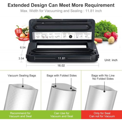  Bonsenkitchen Vacuum Sealer with Built-in Cutter & Roll Bag Storage, Lightweight Food Saver for Dry and Moist Food Fresh Preservation, Vacuum Roll Bags & Hose Included (White VS380
