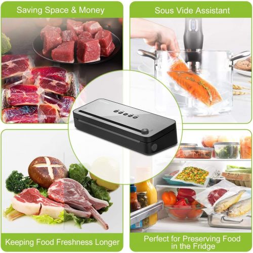  Bonsenkitchen Vacuum Sealer with Built-in Cutter & Roll Bag Storage, Lightweight Food Saver for Dry and Moist Food Fresh Preservation, Vacuum Roll Bags & Hose Included, Black VS380