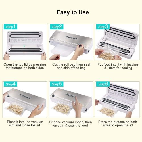  Bonsenkitchen Vacuum Sealer with Built-in Cutter & Roll Bag Storage, Lightweight Food Saver for Dry and Moist Food Fresh Preservation, Vacuum Roll Bags & Hose Included, Black VS380