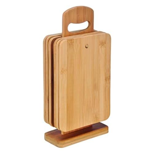  [아마존베스트]bonsport Set of 6 chopping boards consisting of 6 boards with stand, breakfast boards made of bamboo wood.