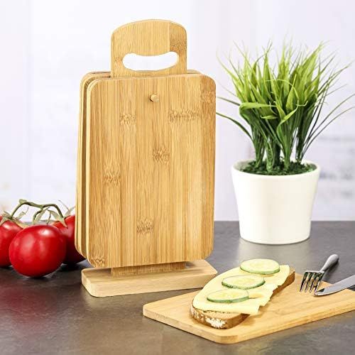  [아마존베스트]bonsport Set of 6 chopping boards consisting of 6 boards with stand, breakfast boards made of bamboo wood.