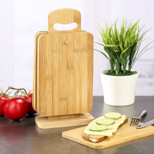  [아마존베스트]bonsport Set of 6 chopping boards consisting of 6 boards with stand, breakfast boards made of bamboo wood.