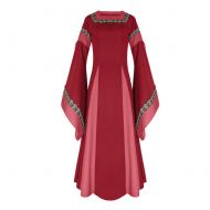 BooW Women Renaissance Medieval Dress Retro Square Neck Long Robe Ball Gown Period Costumes