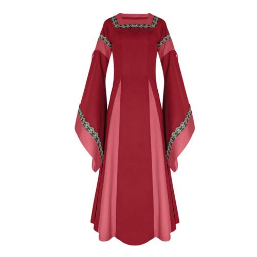  BooW Women Renaissance Medieval Dress Retro Square Neck Long Robe Ball Gown Period Costumes