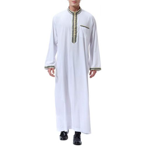  할로윈 용품BooW Muslim Men Long Sleeve Thobe Middle East Saudi Arab Kaftan Islamic Abaya Dress Dubai Robes