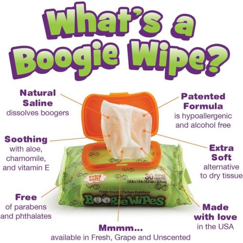  [아마존베스트]Boogie Wipes, Unscented Wet Wipes for Baby and Kids, Nose, Face, Hand and Body, Soft and...