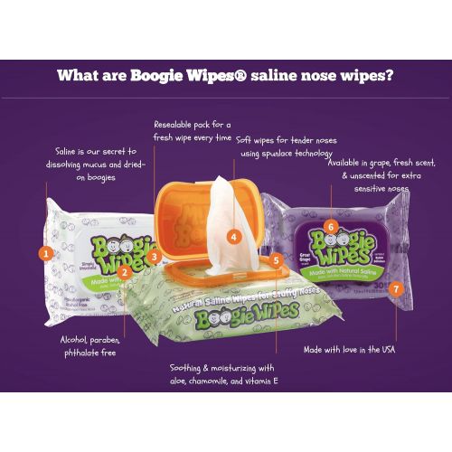  [아마존베스트]Boogie Wipes, Unscented Wet Wipes for Baby and Kids, Nose, Face, Hand and Body, Soft and...