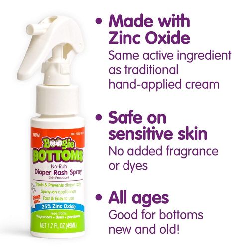  Diaper Rash Cream Spray by Boogie Bottoms, Travel Friendly No-Rub Touch Free Application for Sensitive Skin, from The Maker of Boogie Wipes, Over 200 Sprays per Bottle, 1.7 oz