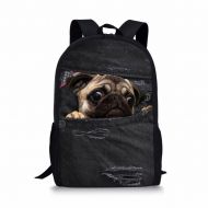 Book School Bag Kids Stylish Lightweight Daypack Durable Backpack Denim Pug Print