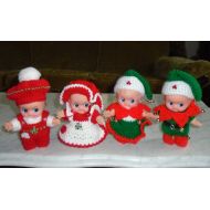 /BooksShop 4 Vintage Qupie Kewpie Dolls in Cute Old Home-made Crochaid Christmas Outfits