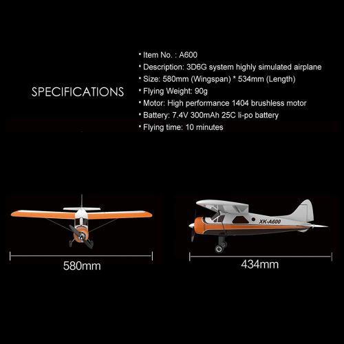  Boomnow XK DHC-2 A600 4CH 2.4G 3D6G 6G Leveling Mode 3D Stunt Mode Brushless Motor RC Airplane 6 Axis Foam Glider Remote Control Plane with Remote Controller Best Gift to Teens