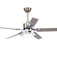 Booms 5 Blade Stainless Steel Remote Control Ceiling Fan 3 Lights Dimming Reversible Rotating LED Fan Ceiling Light Indoor Mute Energy-Ssaving Fan Chandelier (42inch)