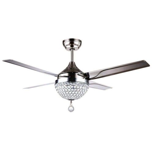  Booms 44 Crystal Modern Ceiling Fan Light with 4 Stainless Steel Blade LED Remote Control Home Decoration Restaurant Mute Electric Fan Chandelier for Living RoomBedroomClassroom