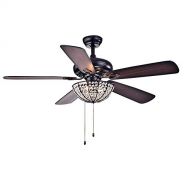Booms 52-inch CeilingFan With Lamp Classical Crystal Ceiling Fan Light LED Lamp For Bedroom/Living Room/Study/Kitchen With 5 Reversible Wooden Blades