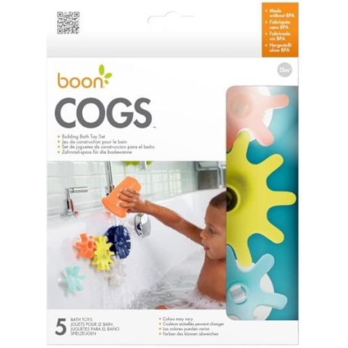 분 Boon Cogs Baby Bath Toys - Spinning Gear Themed Sensory Baby Toys for Bathtub - Suction Toys for Bathtub Walls - Navy and Yellow - 5 Count - Ages 12 Months and Up