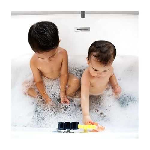 분 Boon Cogs Baby Bath Toys - Spinning Gear Themed Sensory Baby Toys for Bathtub - Suction Toys for Bathtub Walls - Navy and Yellow - 5 Count - Ages 12 Months and Up