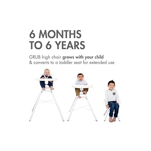 분 Boon Grub Adjustable Baby High Chair - Includes Dishwasher Safe Baby Seat - Baby Sitting Support for Mealtime - Convertible High Chair for Babies and Toddlers 6 Months to 6 Years - Gray