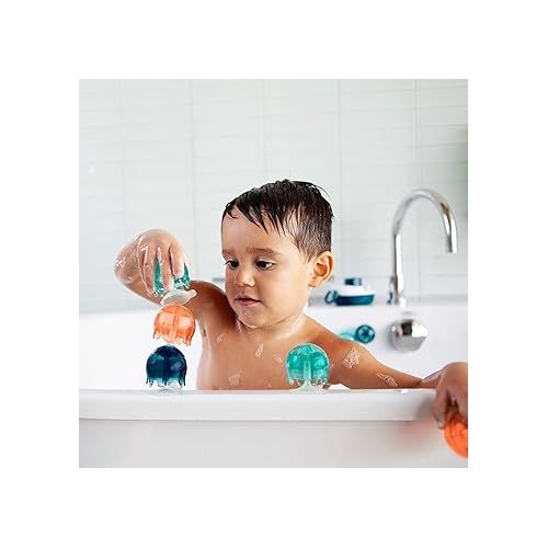 분 Boon Jellies Suction Cup Bath Toys - Bathtub Baby Sensory Toys - Jellyfish Suction Toys for Bath Time - Navy/Coral - Baby and Toddler Bath Toys - 9 Count - Ages 12 Months and Up