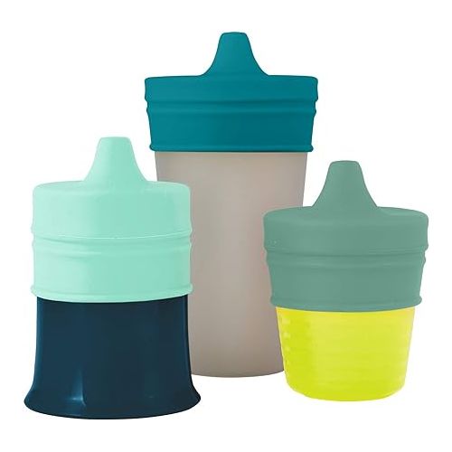 분 Boon Snug Silicone Sippy Cup Lids - Convert Any Kids Cups or Toddler Cups into Soft Spout Sippy Cups - Toddler Feeding Supplies and Travel Essentials - Green - 3 Count