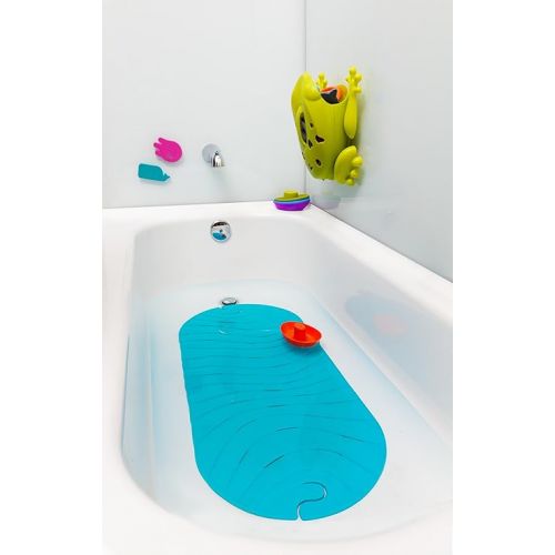 분 Boon B11192 RIPPLE Textured Non Slip Baby Bath Tub Mat with Hanging Hook and Drain Holes, Blue