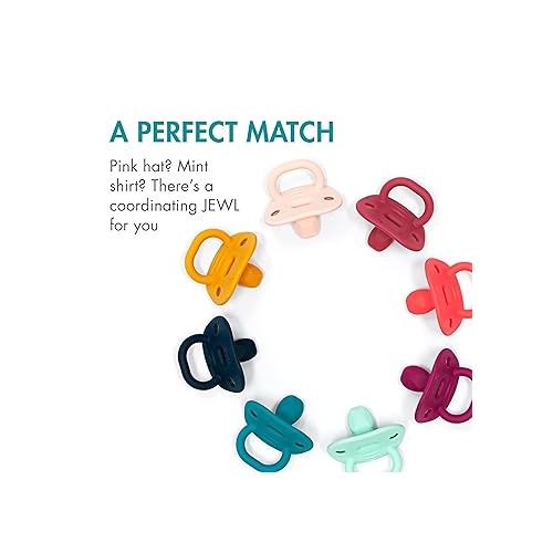 분 Boon Jewl Silicone Orthodontic Pacifier - Baby Pacifier with Soothing Gem Shaped Nipple - Comfortable Newborn Pacifiers Support Natural Oral Muscular Development - Blue - 4 Count - 0+ Months