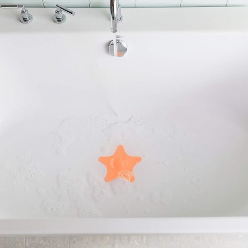 분 Boon Star Toddler Bathtub and Sink Drain Cover - Starfish Shaped Toddler Bathtub and Sink Drain Cover - Easy to Clean Bath and Sink Stopper - Baby Bath Essentials