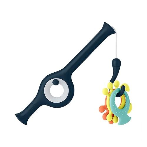 분 Boon Cast Fishing Bath Toy - Includes Working Fishing Pole and Three Floating Sea Creatures - Toddler Bath Toys - Toddler Sensory Toys for Hand Eye Coordination - Navy - Ages 18 Months and Up