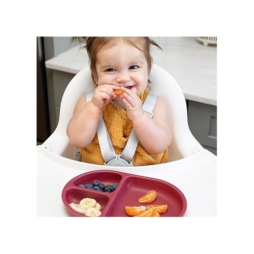 분 Boon Chow Silicone Plate Set - 3 Unbreakable Divided Toddler Plates - Baby Plates for 6 Months and Up - Baby Led Weaning Supplies - Pink Multicolor