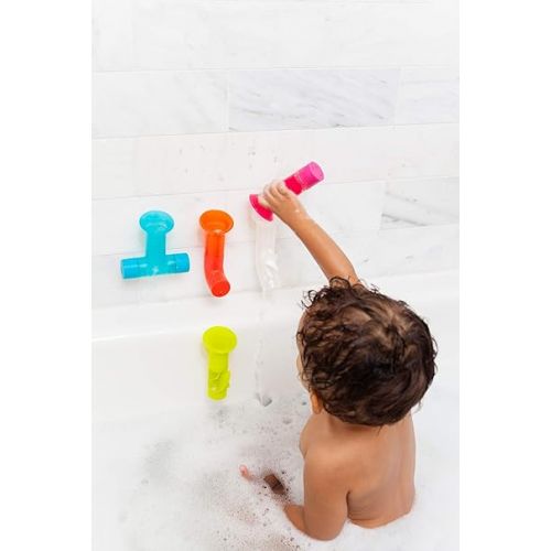분 Boon Pipes Toddler Bath Toys - Interactive Toddler Sensory Toys - Suction Bath Toys for Hand Eye Coordination and Fine Motor Skills - Multicolored - 5 Count- Ages 12 Months and Up