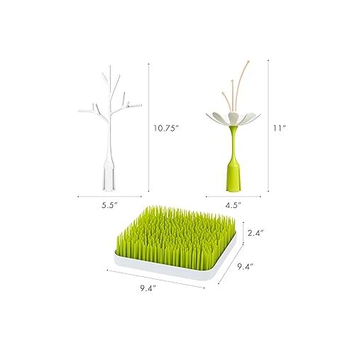 분 Boon Grass Countertop Drying Rack Bundle - includes Grass, Stem, and Twig - Capacity for 4 Baby Bottles and Baby Accessories - Baby Bottle-Feeding Supplies - 9.5 x 9.5 x 3