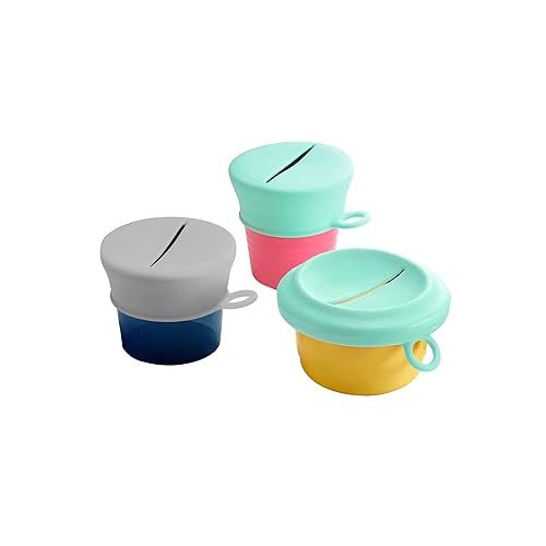 분 Boon Snug Toddler Snack Containers with Lids - Includes 2 Lids and 2 Baby and Toddler Spill Proof Cups for Snacks - Toddler Snack Cups for Home and Travel Essentials - Pink and Blue