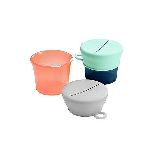 분 Boon Snug Toddler Snack Containers with Lids - Includes 2 Lids and 2 Baby and Toddler Spill Proof Cups for Snacks - Toddler Snack Cups for Home and Travel Essentials - Pink and Blue