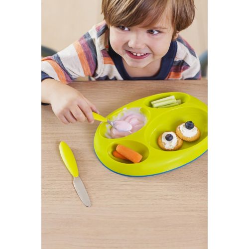 분 Boon Platter Edgeless Nonskid Divided Plate, Blue/Orange/Green includes 3 pieces