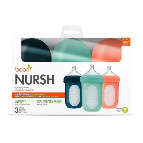 분 Boon NURSH Reusable Silicone Pouch Bottles, 8 Ounce (Pack of 3)