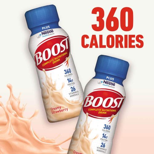  Boost Nutritional Drinks Boost Plus Complete Nutritional Drink, Creamy Strawberry, 8 fl oz Bottle, 24 Pack