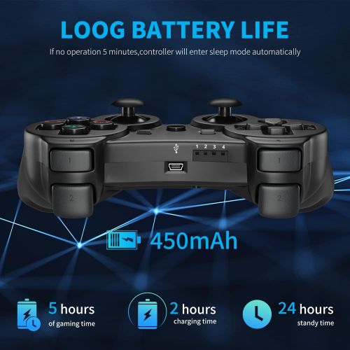  [아마존베스트]Boowen PS3 Controller Wireless,2 Pcs Double Shock Gamepad for Playstation 3, Six-axis Wireless PS3 Joystick with Charging Cable