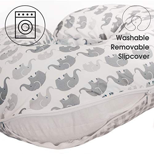  [아마존베스트]Boppy Premium Pillow Cover, Gray Elephants Plaid, Ultra-soft Microfiber Fabric in a fashionable two-sided design, Fits All Boppy Nursing Pillows and Positioners