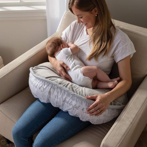  [아마존베스트]Boppy Luxe Nursing Pillow and Positioner, Hello World, Ultra-soft minky fabric on one side with adorable applique and coordinating piping