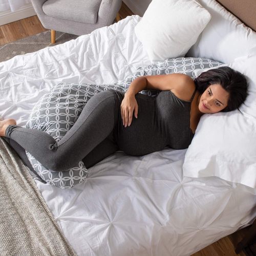  [아마존베스트]Boppy Slipcovered Total Body Pregnancy Pillow, Gray/White