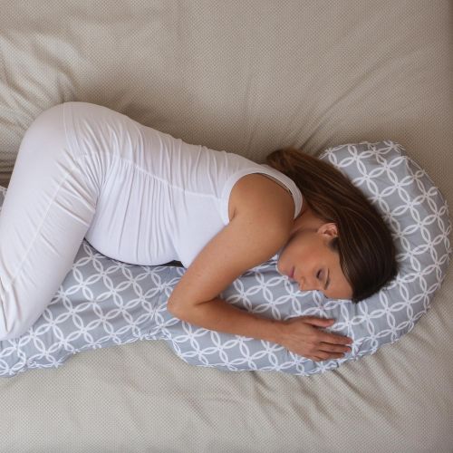  [아마존베스트]Boppy Slipcovered Total Body Pregnancy Pillow, Gray/White