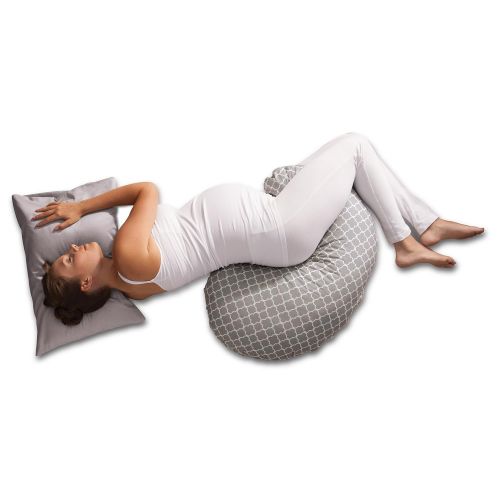  [아마존베스트]Boppy Pregnancy Support Pillow, Petite Trellis Gray and White, Body Pillow with removable jersey cover