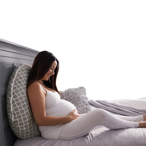  [아마존베스트]Boppy Pregnancy Support Pillow, Petite Trellis Gray and White, Body Pillow with removable jersey cover