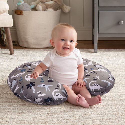 Boppy Original Nursing Pillow and Positioner, Gray Dinosaurs, Cotton Blend Fabric with Allover Fashion