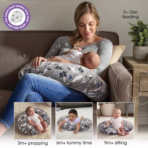  Boppy Original Nursing Pillow and Positioner, Gray Dinosaurs, Cotton Blend Fabric with Allover Fashion