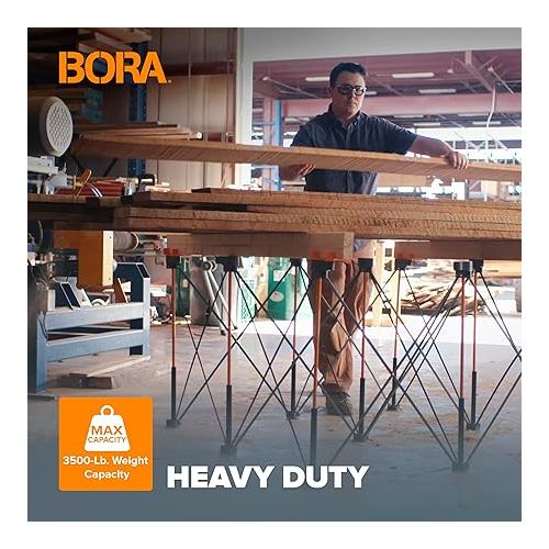  BORA Centipede 30in Portable Work Stand - Includes X-Cups, Clamps, Carry Bag - 3500lb Capacity, Black/Orange, 4Ft x 4Ft